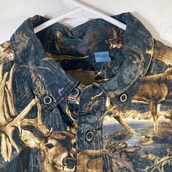 Mens Legacy Falls Hunting Shirt Buck Deer Button Long Sleeve M Black Brown - Picture 3 of 7